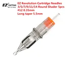 Картриджи для татуировок EZ Revolution, круглые иглы для затенения #12, 0,35 мм, Длинные конус 5,5 мм, для картриджей, машин и ручек, 5 шт.лот