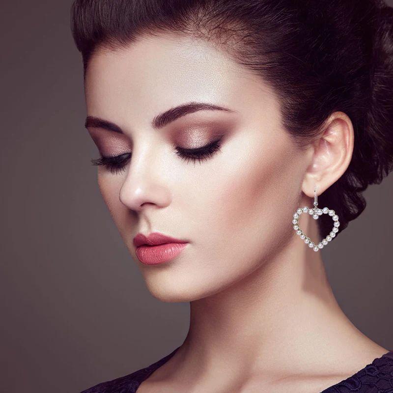 2018 Vintage Geometric Love Heart Shape Big Pearl Drop Dangle Earrings Retro Gold Silver Hang fashion women's Jewelry | Украшения и