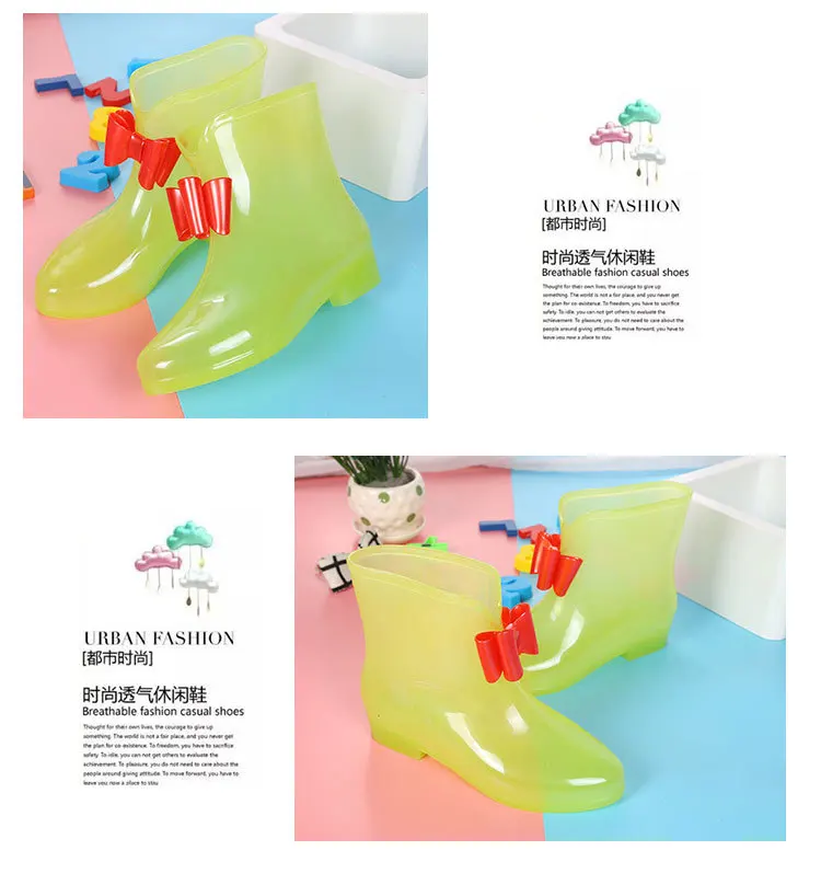 Disney children's non-slip soft bottom breathable bow transparent rain boots girls rain boots rain boots
