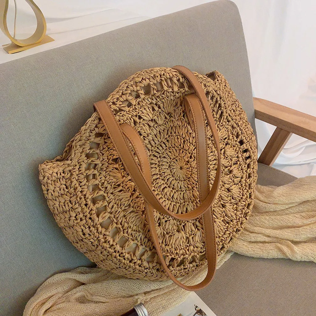 Соломенные сумки для женщин летние из ротанга bolsas круглые пляжные ручные трикотажные тканые сумки Большие Сумки sac bolsos de paja