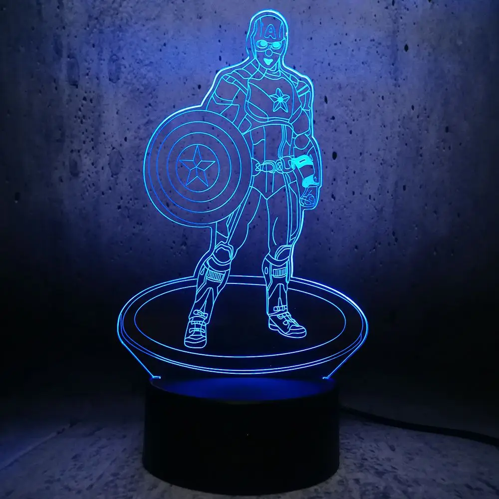 Novelty Cartoon Marvel Captain America Figure 3D Lamp Night Light RGB LED Bulb Lighting Multicolor Decorative Creative Toys | Лампы и