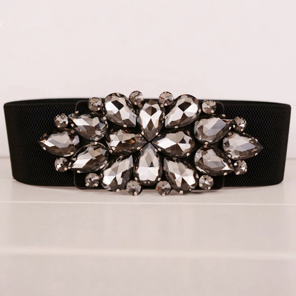 Великолепные Bling Кристалл пряжки ремни для женщин широкий эластичный поясной
