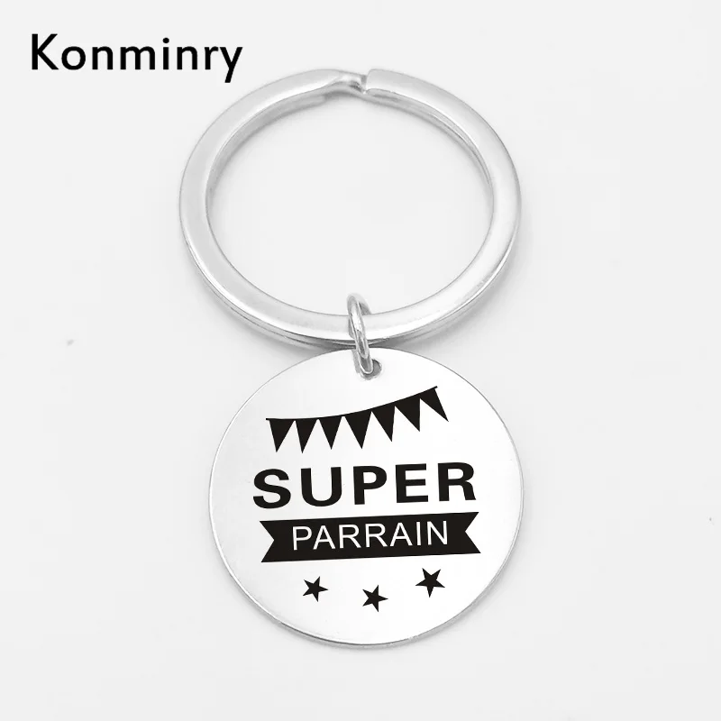 Классический супер Parrain Marraine из нержавеющей стали брелок держатель круглый кулон Мерси папа мама Отец Подарки Брелок Konminry