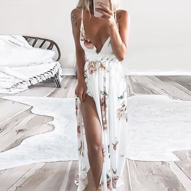 Летнее богемное пляжное большой маятник женское сексуальное платье с v-образным