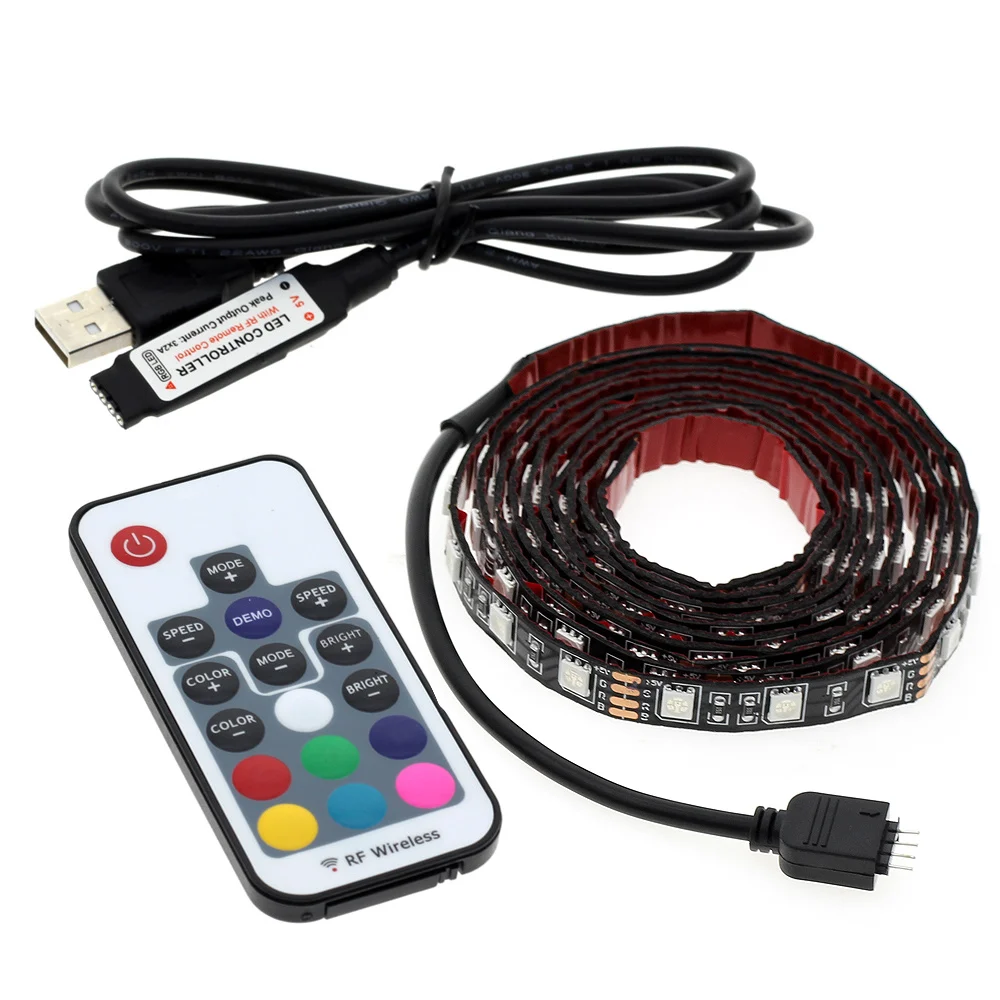 USB Светодиодные ленты 5050 RGB 60leds/M с 17Key rf контроллера 50 см/1 м/2 м комплект