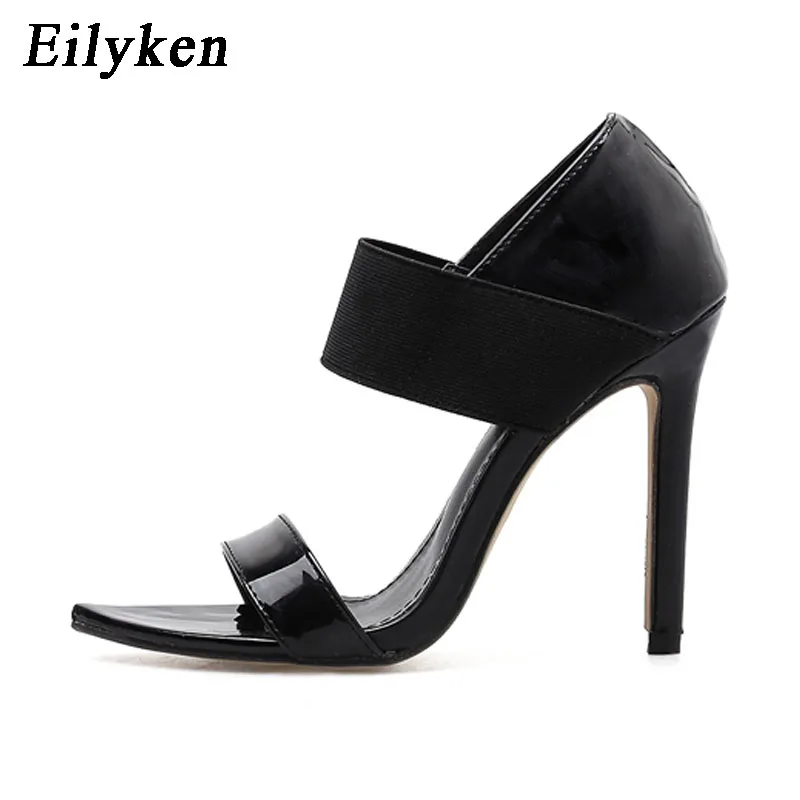 Eilyken/черные женские модные туфли-лодочки; пикантные туфли на очень высоком каблуке с эластичным ремешком и открытым носком; модельные туфли для вечеринок; Zapatos De Mujer - Цвет: Black