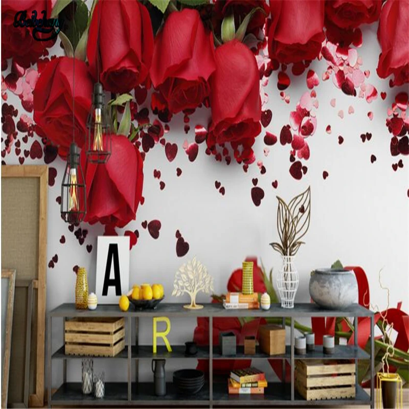 

beibehang Modern simple red roses romantic warm wedding room background wall large custom wallpaper murals