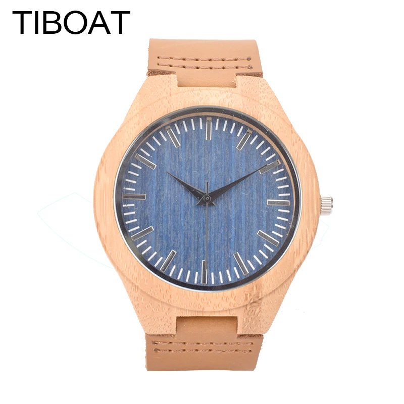 Tiboat простой Повседневное деревянные часы натурального бамбука наручные ручной