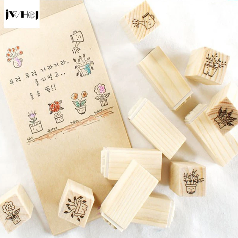 12 шт./компл. милый деревянный комплект резиновых штампов для скрапбукинга|wooden rubber