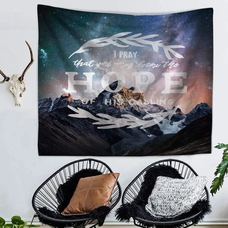 Clear High Quality Polyester Printed Scenery Large English Letter Wall Tapestry Forest Trees Mountain Cloth Tapestries | Дом и сад