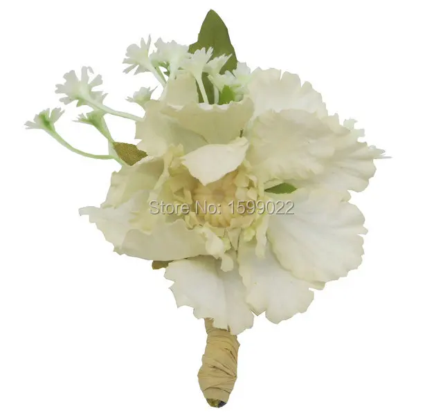 

Retro Man Toastmaster Boutonniere Corsage Imitation Babys Breath Scabiosa Groomsman Buttonhole Flower for Wedding Ivory White