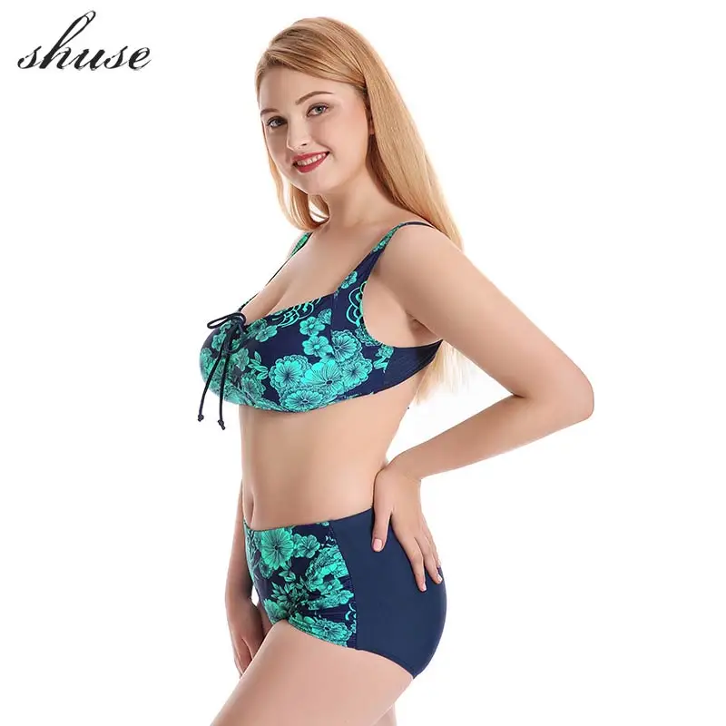 green SHUSE размера плюс 10XL, бикини, купальник для женщин, пуш-ап, с принтом, Одноцветный, бандо, купальник для женщин, комплект бикини, купальный костюм, Большой размер, бюстгальтер - Цвет: green