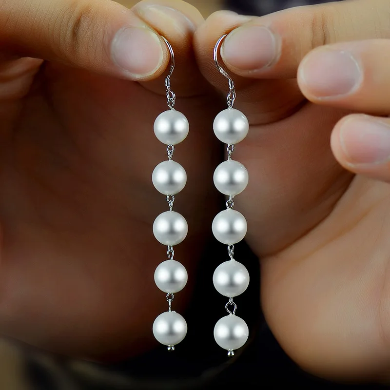 Серьги из чистого серебра 99 женские серьги с жемчугом длинные кисточками