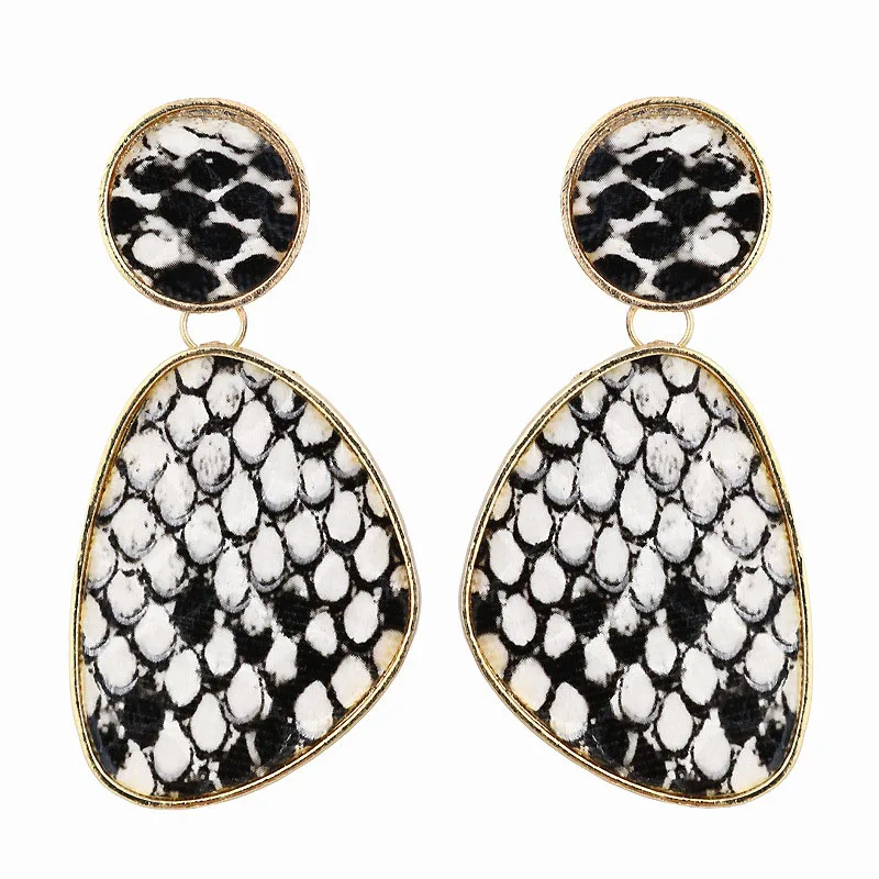 Имитация змеиной печати длинные Винтажные серьги Золотой цвет геометрический