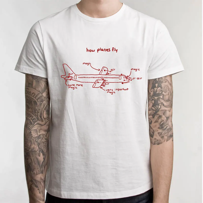 WHITE Футболка с надписью «How Planes Fly», забавная футболка инженера для мужчин, футболка с круглым вырезом, модная повседневная футболка - Цвет: WHITE
