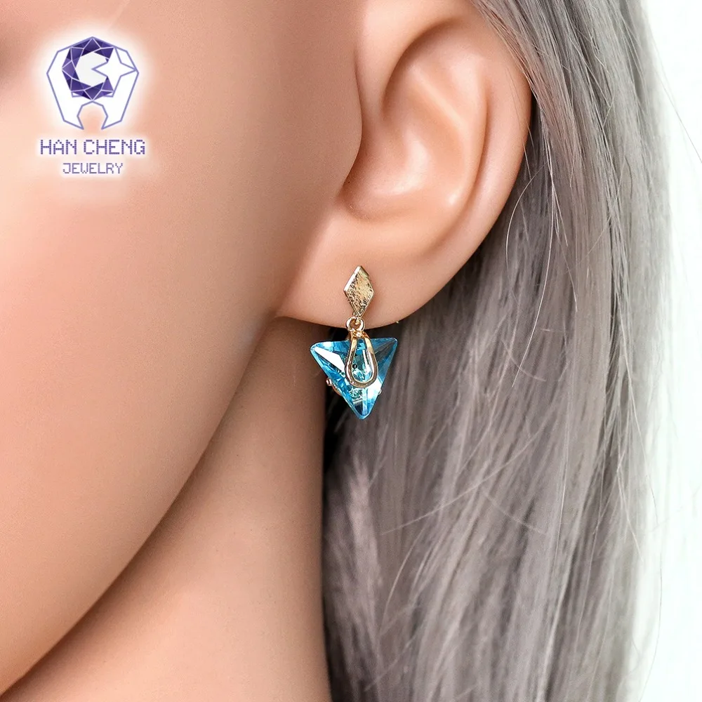 HanCheng новые модные милые Висячие драгоценные камни синий треугольный Циркон