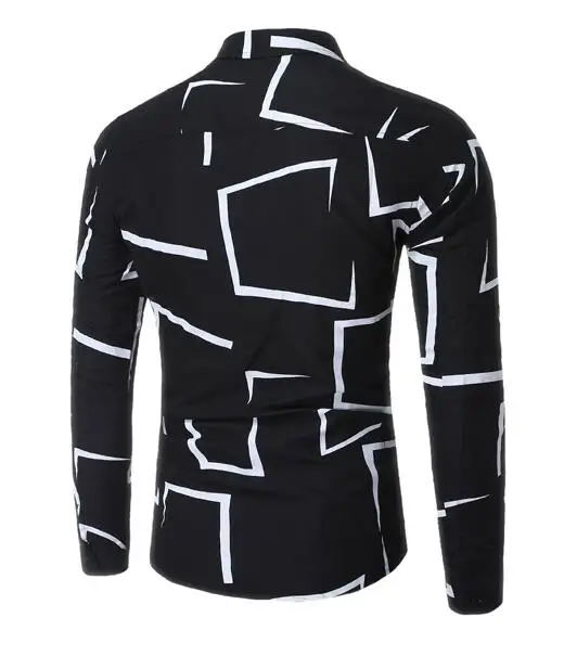 High Quality Men Shirt Brand Fashion Casual Slim Geometric Print Long Sleeve Shirt Men Business Social White Top Clothes