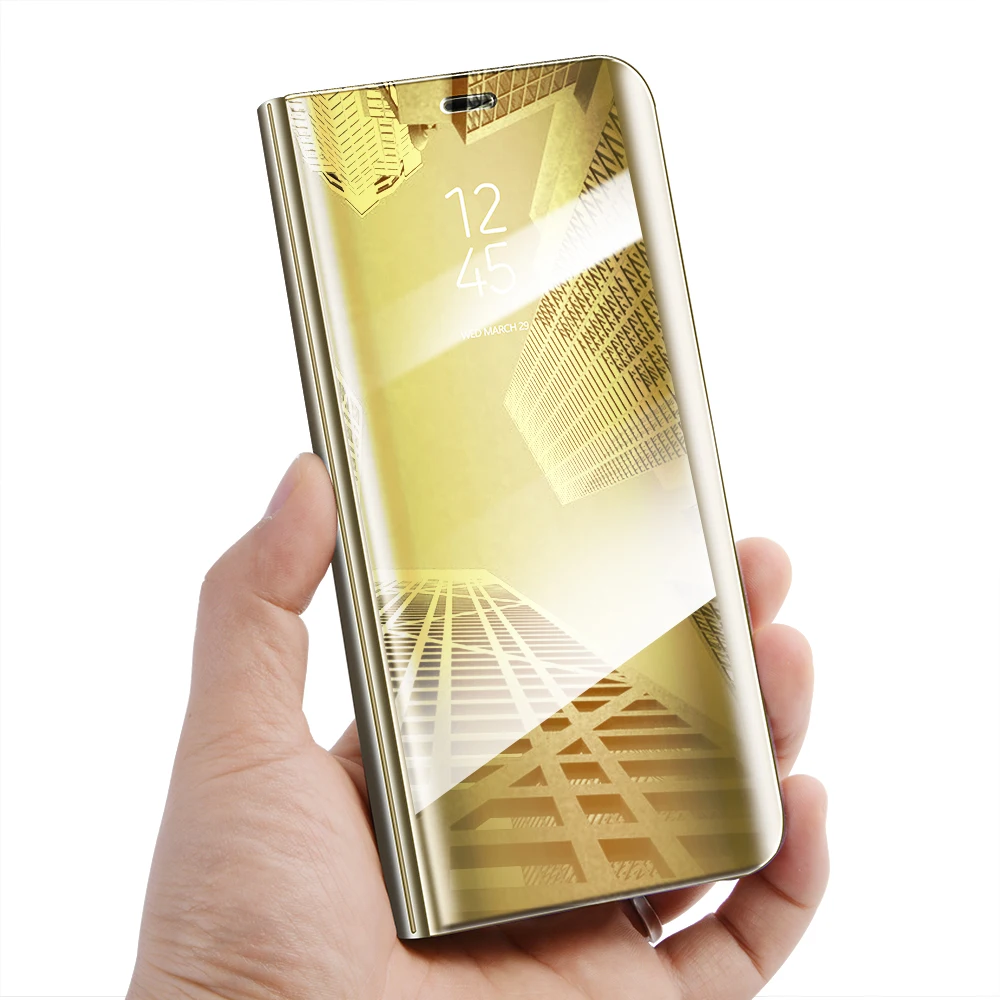 

For Samsung A6 2016 A600F A6+ Case Clear Mirror Smart Viewing Window Case Cover for Samsung A6 Plus 2018 Flip Luxury PU Cover