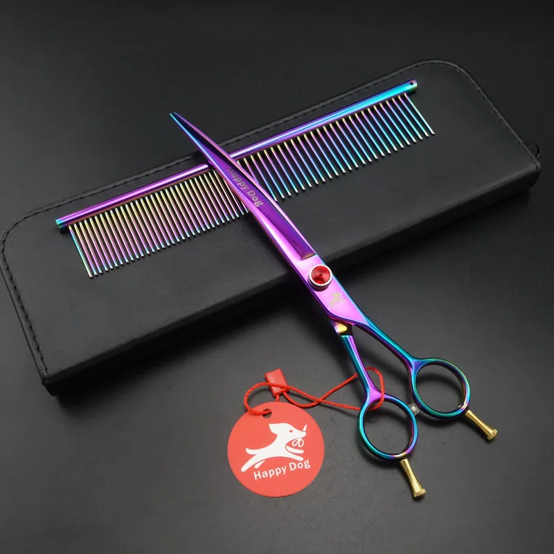 Curved scissor 440C профессиональные ножницы для ухода за домашними животными, 8 дюймов резка и истончение и изогнутые ножницы+ стальная расческа+ наборы D234 - Цвет: Curved scissor