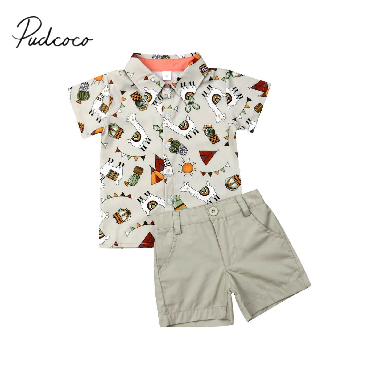 2019 Детская летняя одежда для малышей детей мальчиков Альпака Топы рубашка + шорты
