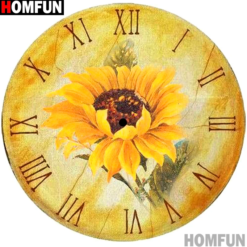 Алмазная картина HOMFUN A14373 Цветы и часы вышивка крестиком из квадратных/круглых