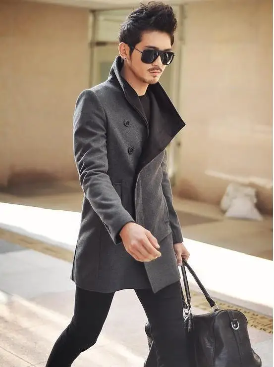 Куртка мужская шерстяная с воротником стойкой однобортная приталенная модная