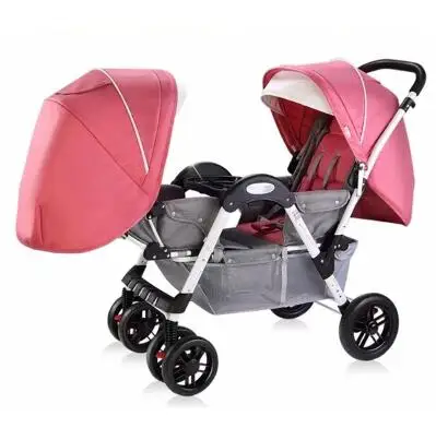 pink Парные Детские коляски для мальчика и девочки могут сидеть полулежа двойной лицом к лицу с ударной складной тележкой - Цвет: pink
