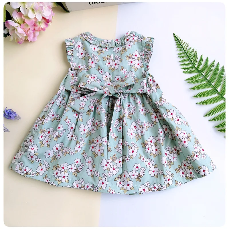 New Summer Kids Sleeveless England Handmade Smock Belt Bowknot Floral Printed Little Girls 9M-36M Princess Vest Dresses | Детская одежда