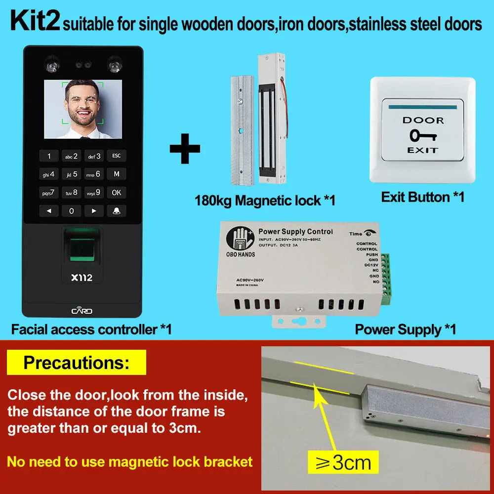 Kit 2 Биометрическое распознавание лица TCP/IP отпечаток пальца USB пароль ключ контроля доступа syetem устройство посещаемость времени Электрический замок - Цвет: Kit 2