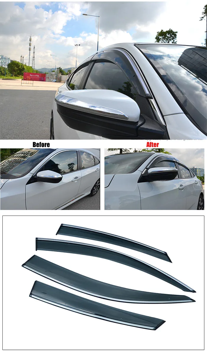 4 подходит для ПК для HONDA CIVIC SEDAN боковое окно дождь дефлекторы защита козырек WEATHERSHIELDS двери тени погода щиты хром