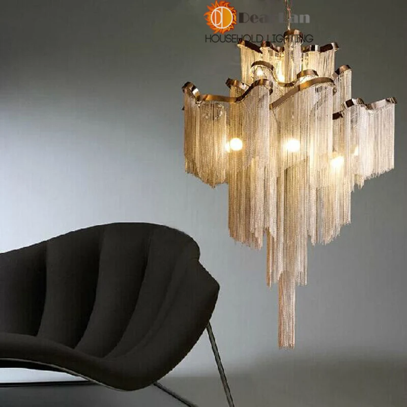 

Fashional Silver LED Pendant Light Chain Stair Lamp Engineering Design Luxury Chain Aluminum Pendant Lamp For Living Room(DU-50)