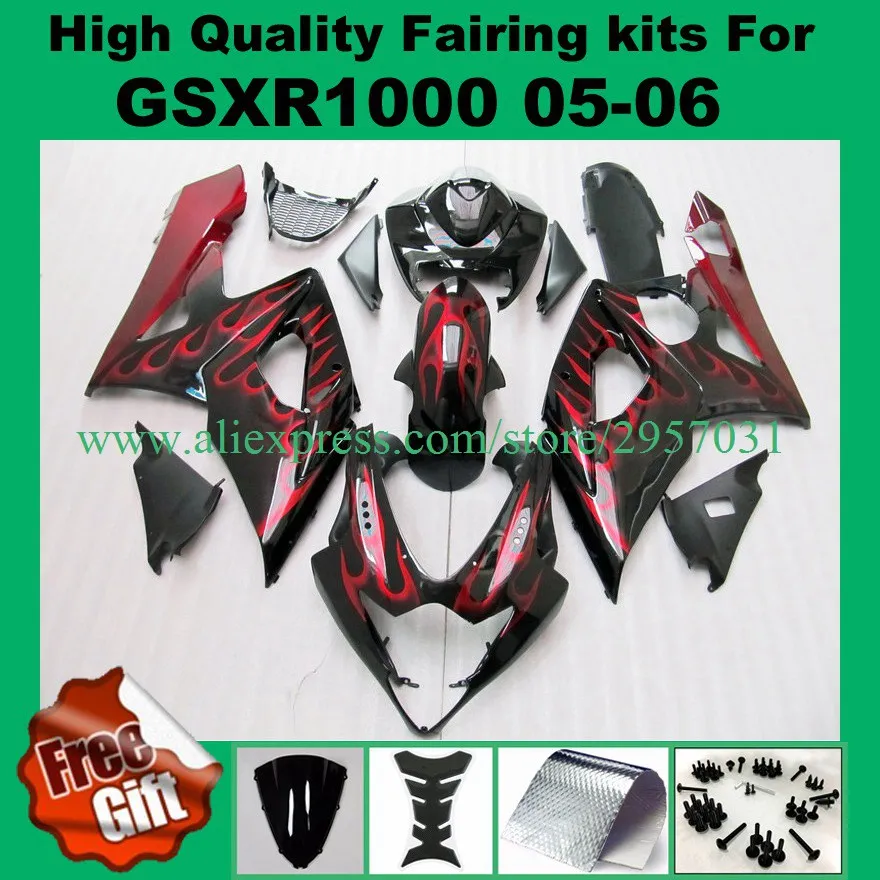 

9Gifts, Injection fairings for SUZUKI GSXR1000 2005 2006 GSX-R1000 05 06 K5 K6 ABS fairing kits Red flame black