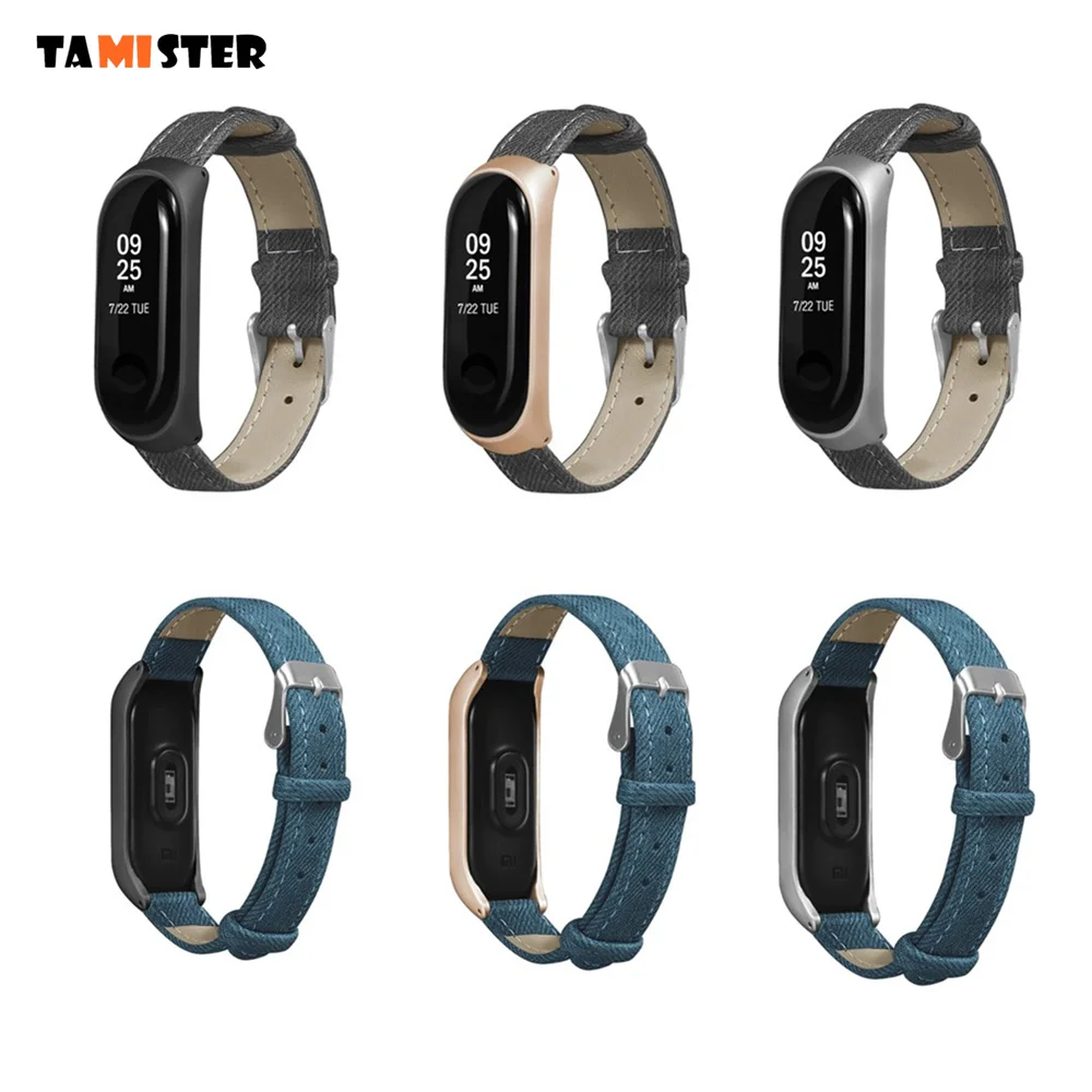 Ремешок Fot для Mi Band 4 джинсовый браслет синего и серого цвета Xiaomi металлический