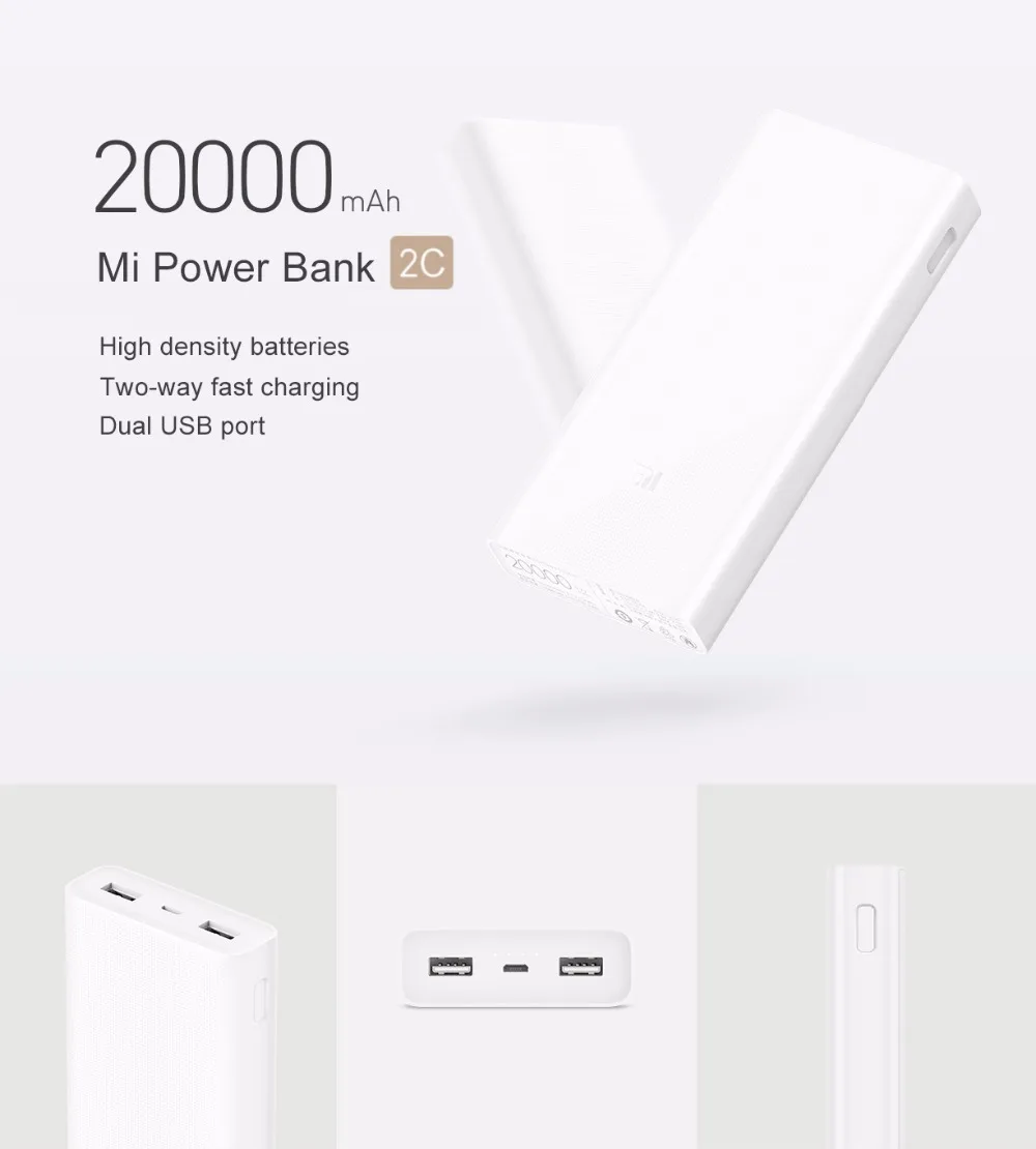 Xiao mi power Bank 20000 мАч 2C портативное зарядное устройство Поддержка QC3.0 Dual USB внешний