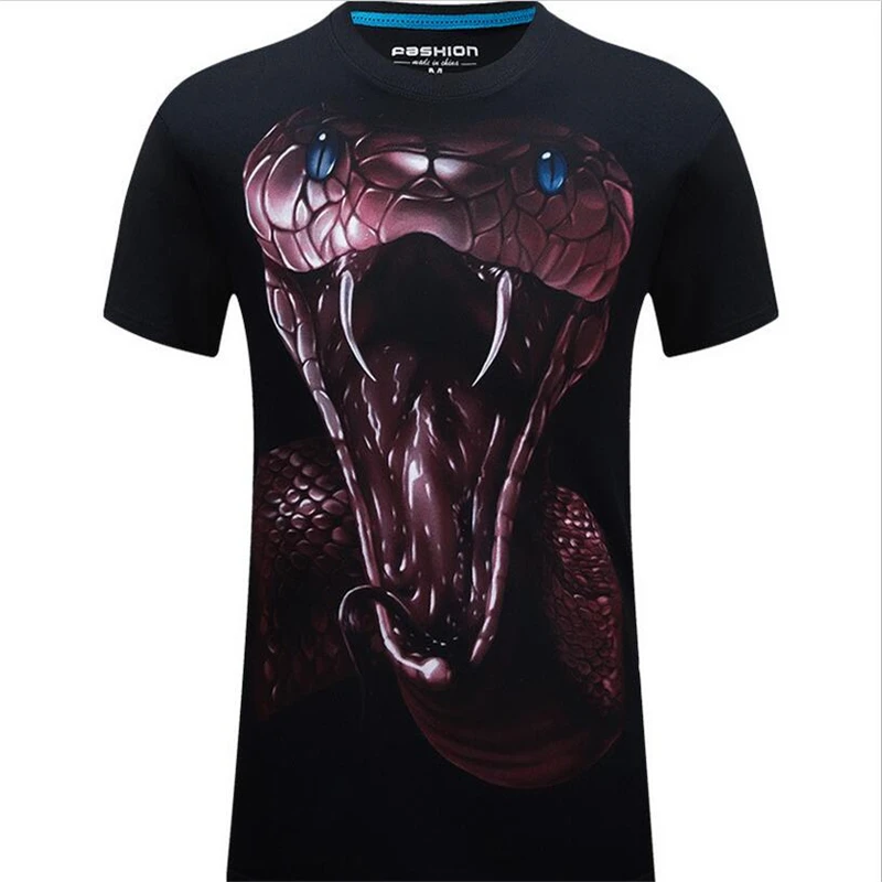 Футболка С коротким Рукавом Мода 3D Животных Кобра Печати Мужчин Тройники большой