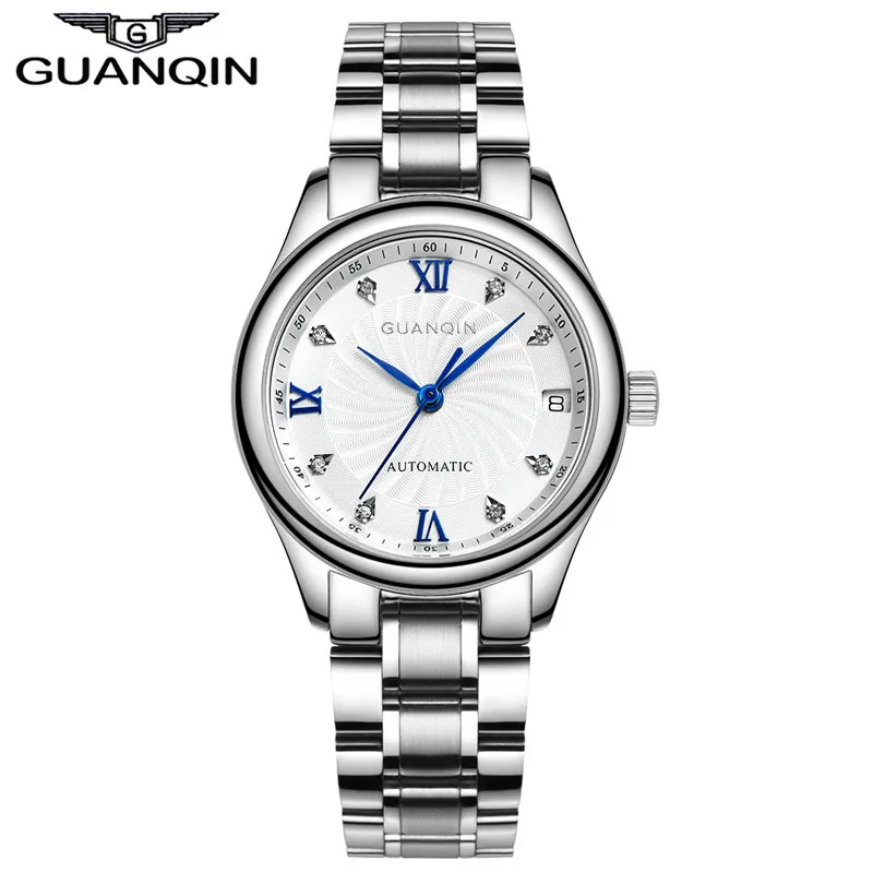 GUANQIN Watches Women Mechanical Watch Automatic Diamond Waterproof Watch Sapphire Lady Wristwatch Women Rhinestone Watches