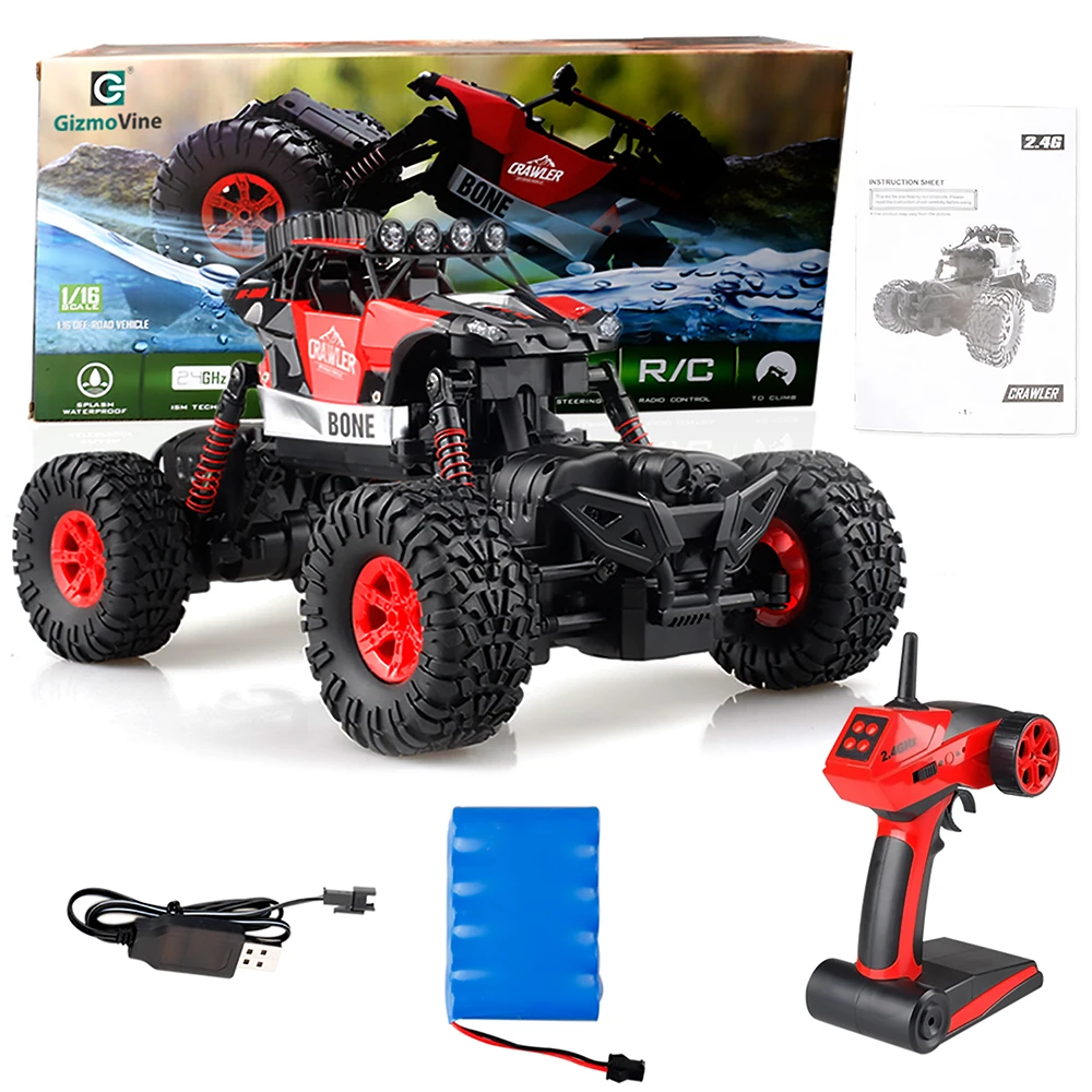 GizmoVine Радиоуправляемый внедорожный автомобиль 1/16 с дистанционным управлением, перезаряжаемый автомобиль Monster Truck, масштаб 2,4 ГГц, беспроводной Радиоуправляемый автомобиль, Игрушки для маленьких детей