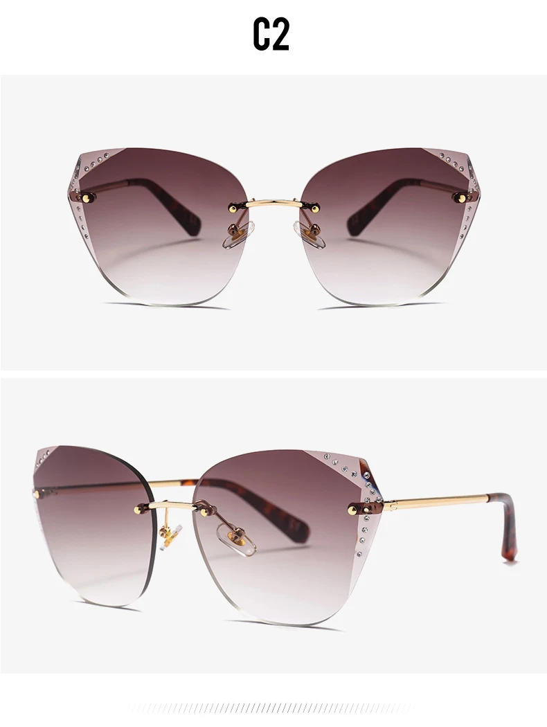 TAOTAOQI Luxury Cat Eye Sunglasses Women Designer Brand Fashion Rimless Rhinestone Sun Glasses Female UV400 Vintage Eyewear