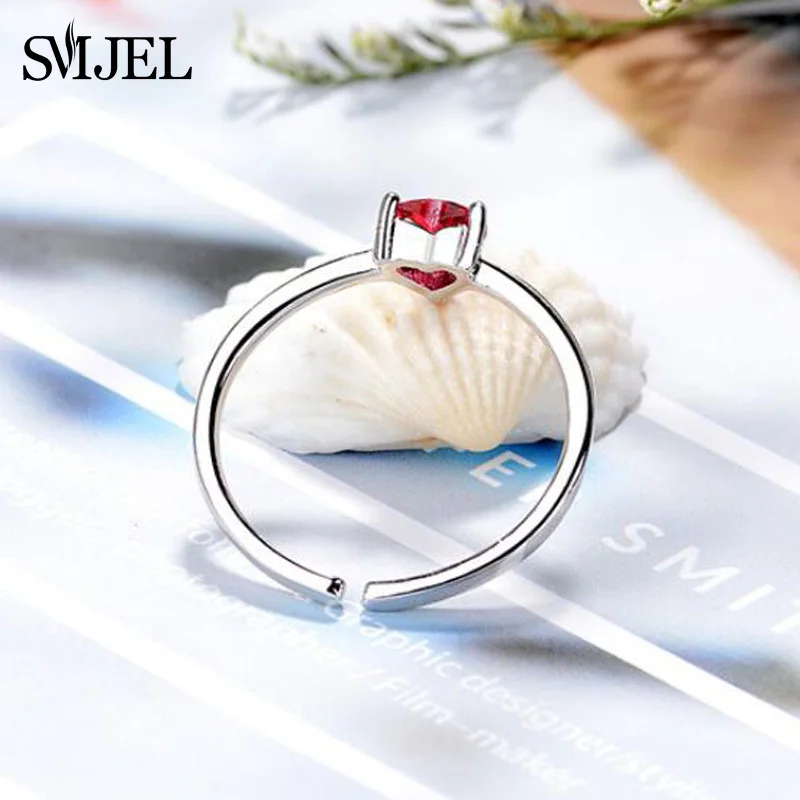Модное высококачественное кольцо SMJEL с красным кристаллом в форме сердца