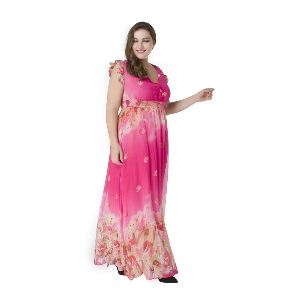 Boho женское элегантное пляжное шифоновое платье в богемном стиле с розовым