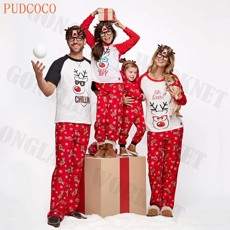 PUDCOCO/Лидер продаж Семейные рождественские пижамы пижамные комплекты