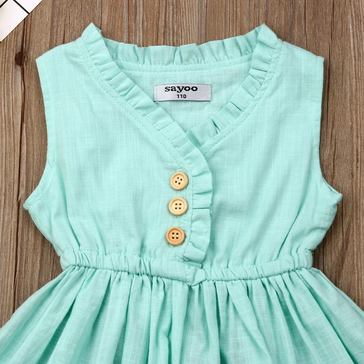 Summer New Sweet Baby Girls Kids Ruffles Toddler Sleeveless V-neck Solid Sundress Princess Party Girl Causal Dresses | Детская одежда и