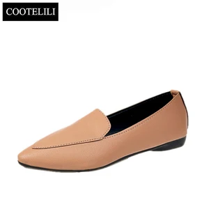 COOTELILIЖенская обувь на плоской подошве кожаные лоферы модная обувь чёрный; коричневый без шнуровки острый носок женская обувь