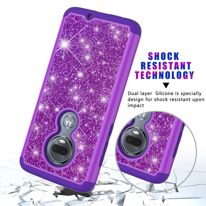 

Luxury 2 in 1 PC+TPU Glitter Mobile Phone Back Silicone Cover Shell Coque Fundas Capa for Motorola G7 Plus G7 Play G7 Power Case