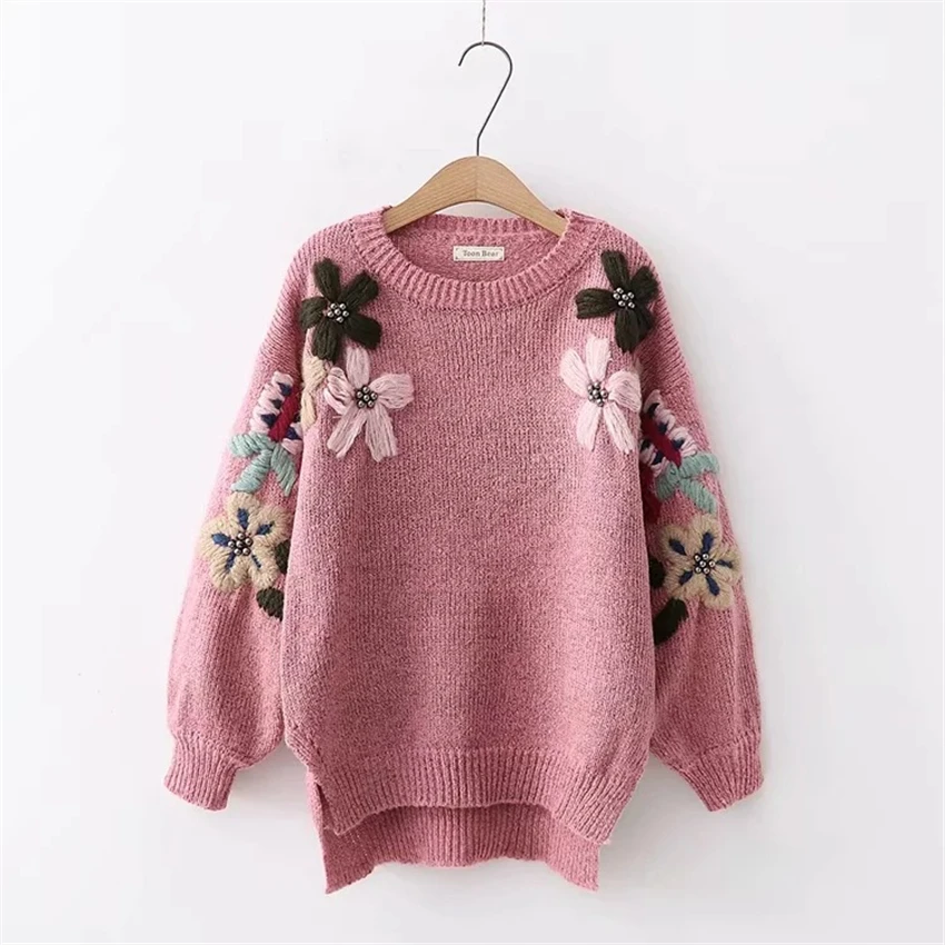 Женский свитер с круглым вырезом Pull Hiver Femme модный теплый пуловер цветочным