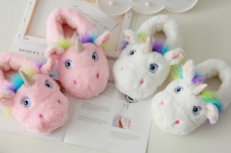 Мягкая теплая Домашняя обувь с изображением единорога из мультфильма kawaii; хлопковые ботинки с набивкой единорога; креативный прекрасный подарок для детей; для девочек; для детей