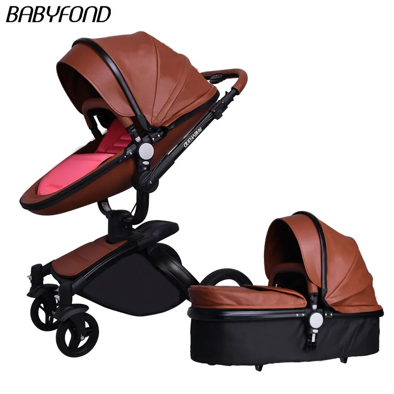 H Babyfond Роскошная детская коляска 2 в 1, европейская детская коляска s, брендовая детская коляска розового и черного цветов из искусственной кожи, удобная Высококачественная детская коляска - Цвет: H