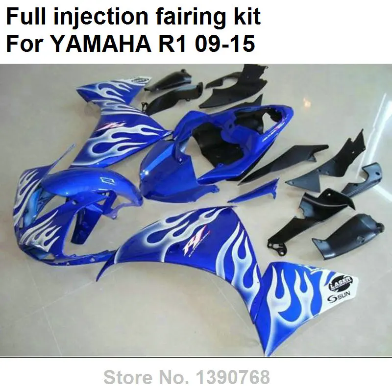 

New motorcycle fairing kit for Yamaha injection mold YZF R1 09-14 15 white flames blue black fairings YZFR1 2009-2015 BN11