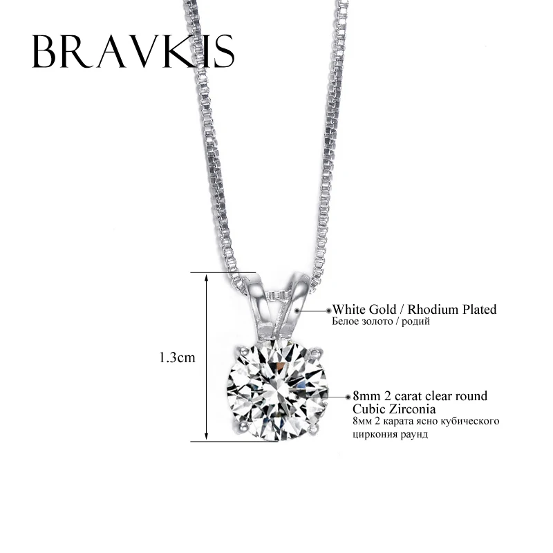 BRAVEKISS Small CZ stone round solitaire pendant necklace for women charms necklaces with box chain mujer bijoux BUN0047 | Украшения и