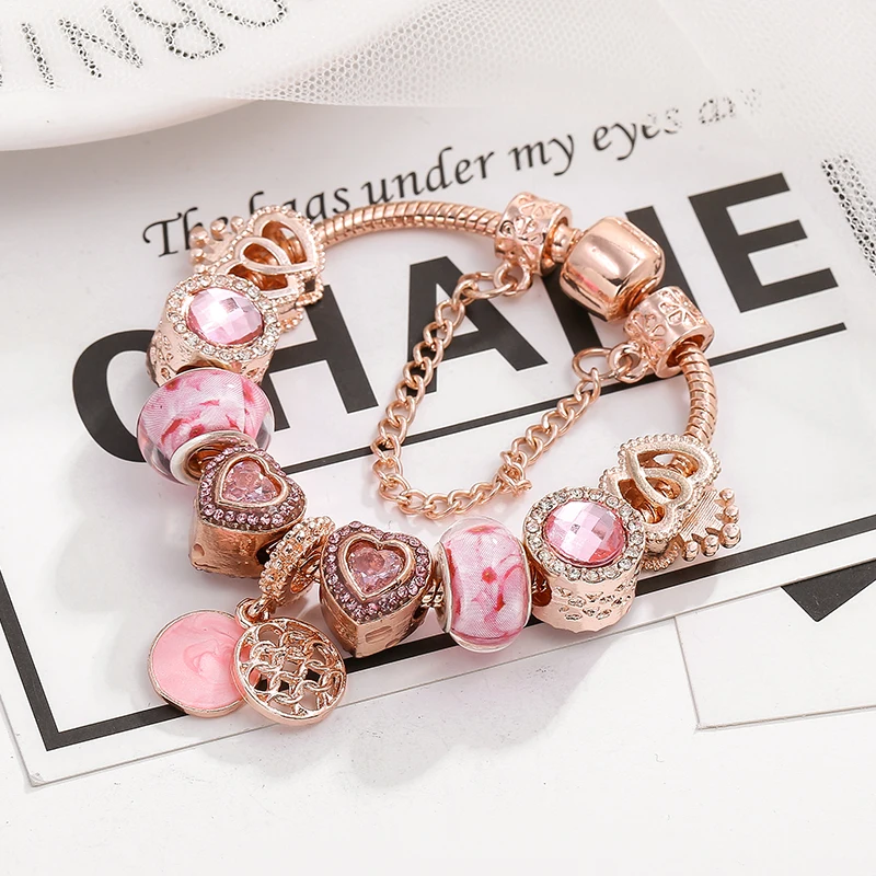 BAOPON винтажные криатальные бусины Шарм-браслет Женская цепочка под розовое